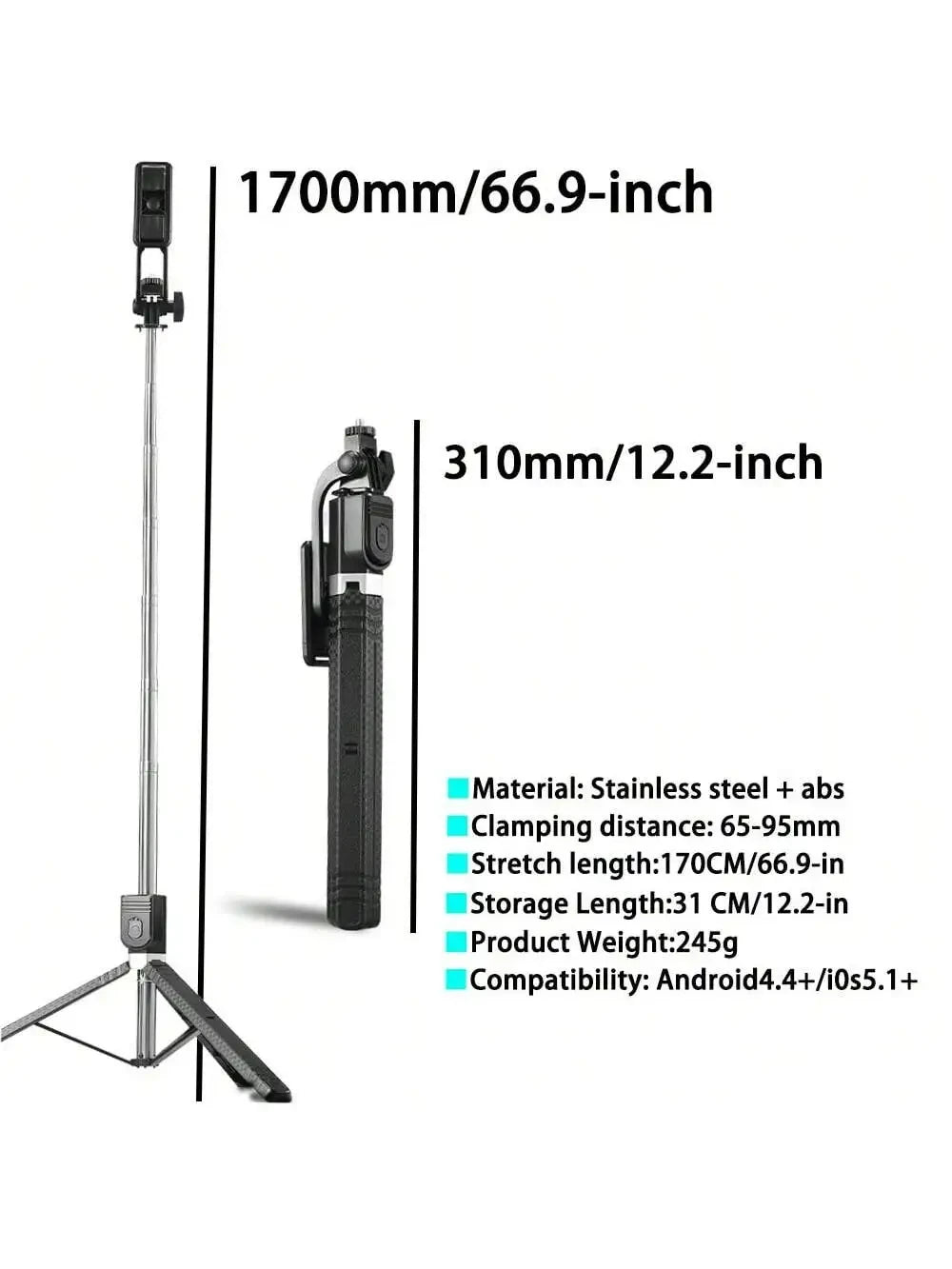 Trépied selfie stick Bluetooth 2-en-1 pour smartphone