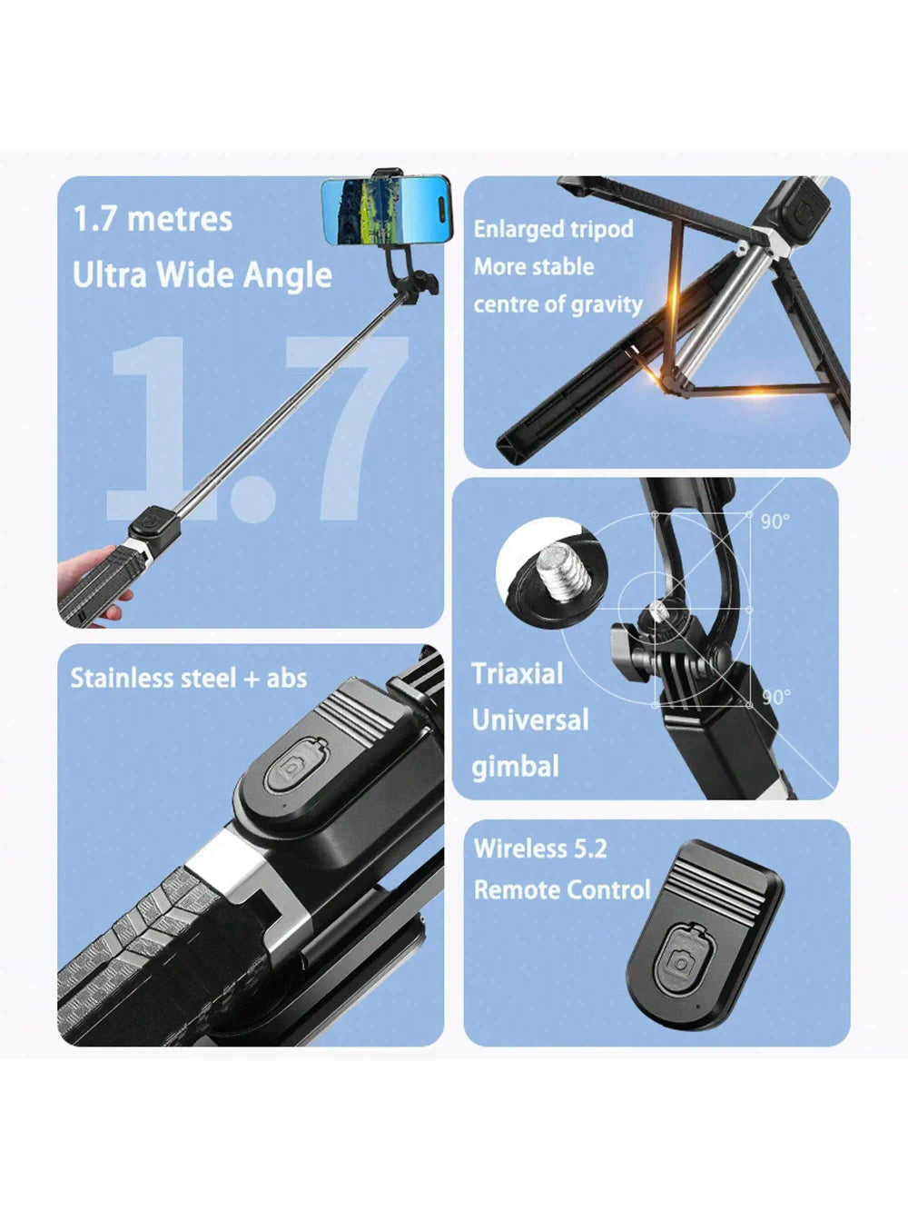 Trépied selfie stick Bluetooth 2-en-1 pour smartphone